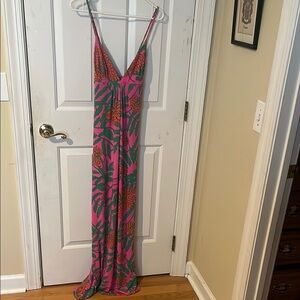 Julie Brown Olivia Pink Poppy Spaghetti Straps Maxi Dress women’s size large